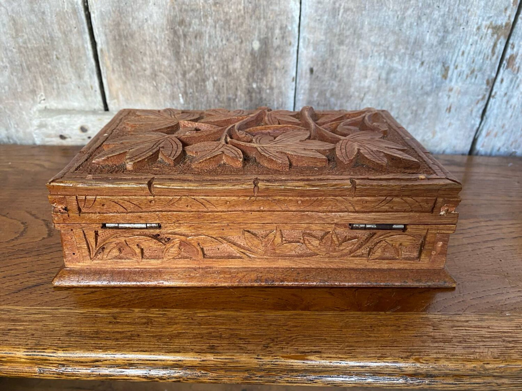 Antique Secret Jewelry Box Carved Walnut Wood 2 Compartments Vintage