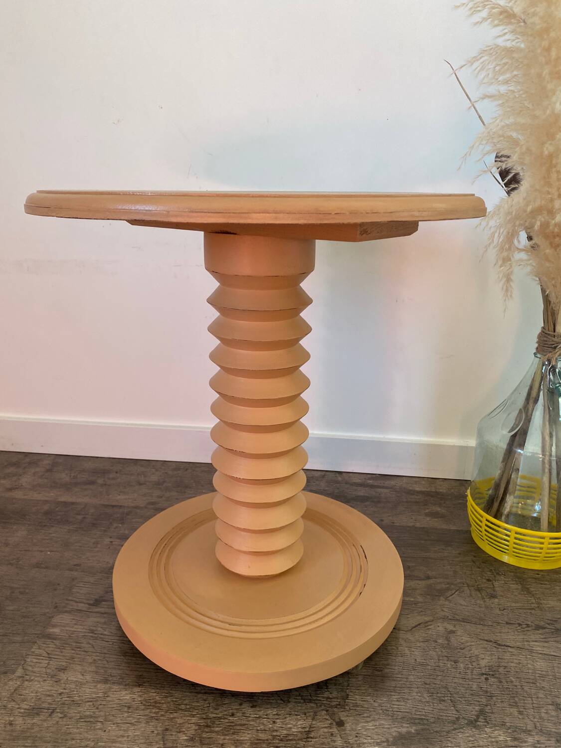 Terracotta Nude Spiral Turned Wood Side Table
