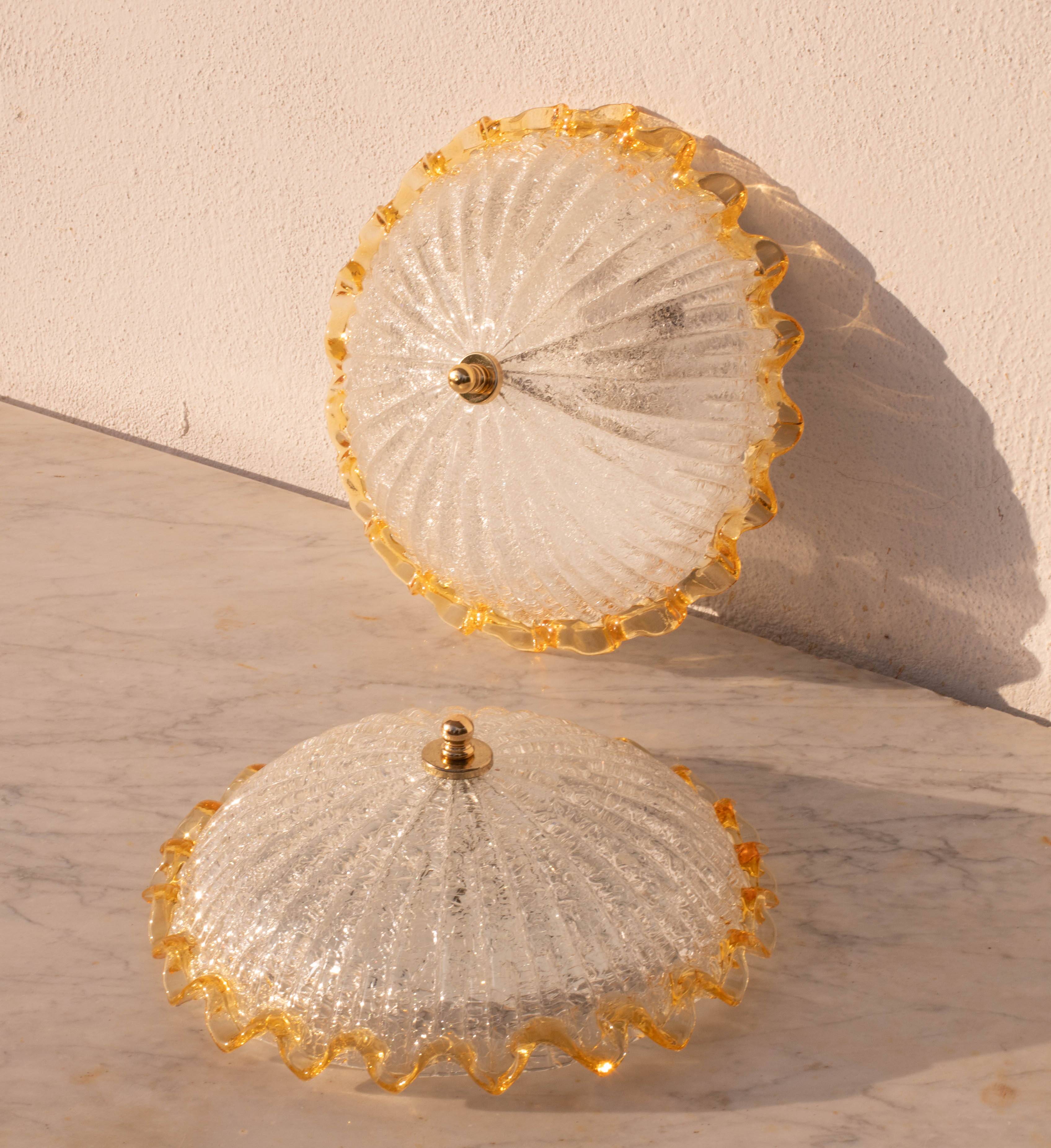 Set of 2 Charming Italian Yellow Murano Glass Ceiling Fixture, Murano, 1970