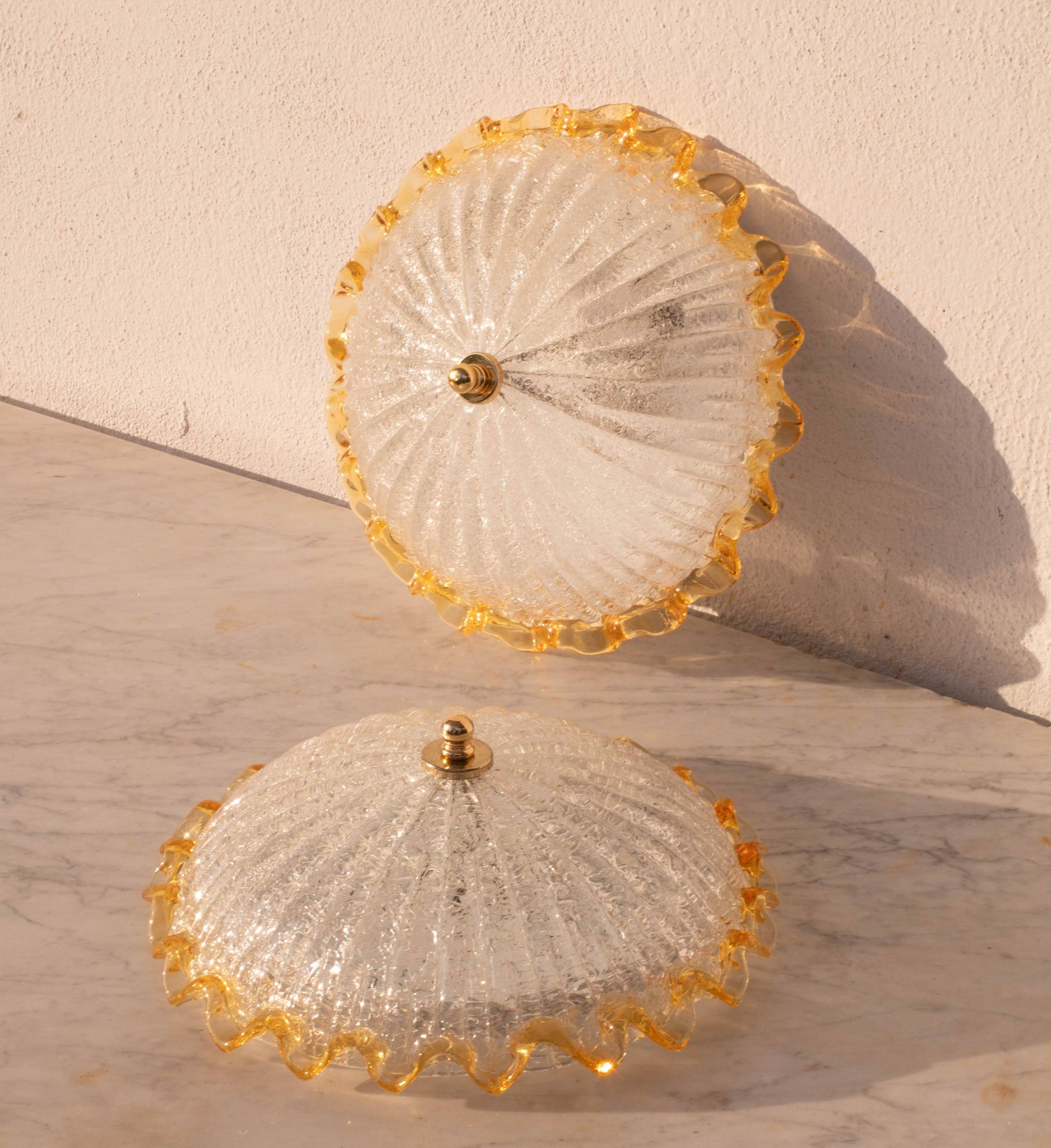 Set of 2 Charming Italian Yellow Murano Glass Ceiling Fixture, Murano, 1970