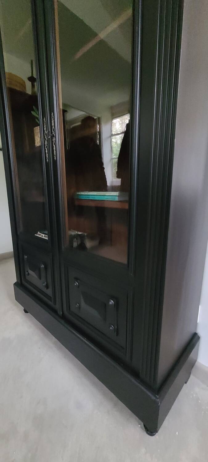 Old black Napoleon III display case, dresser, cabinet of curiosities, storage unit