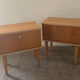 Pair of vintage blond wood bedside tables 70s