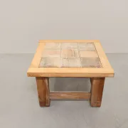 Brutalist Oak Coffee Table with Red Terracotta Tiles, 1950s