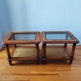 Paire de bouts de canapé bois et cannage