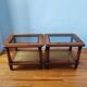 Pair of wooden and cane sofa ends