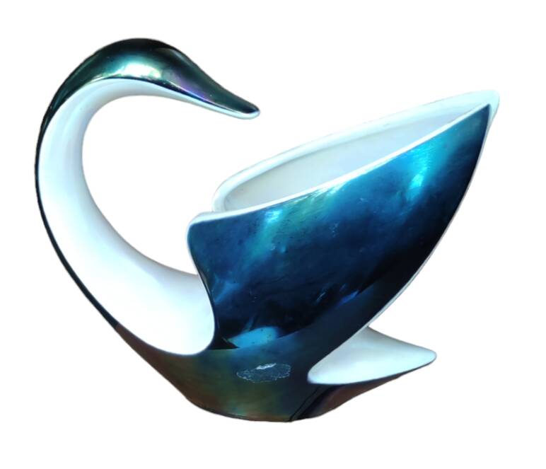 Vintage zoomorphic swan lamp iridescent ceramic
