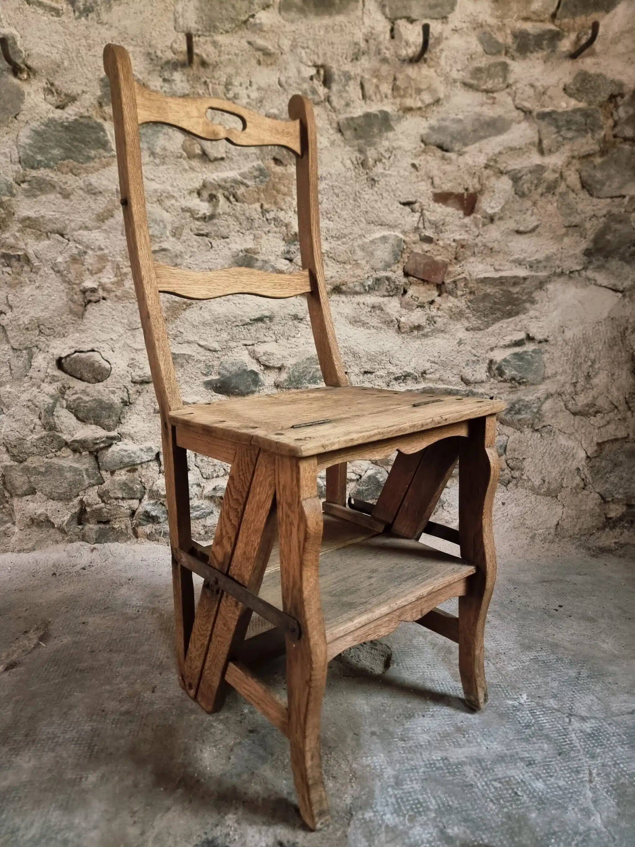 Antique French Oak Ladder Library Chair – Metamorphic Stepladder Chair