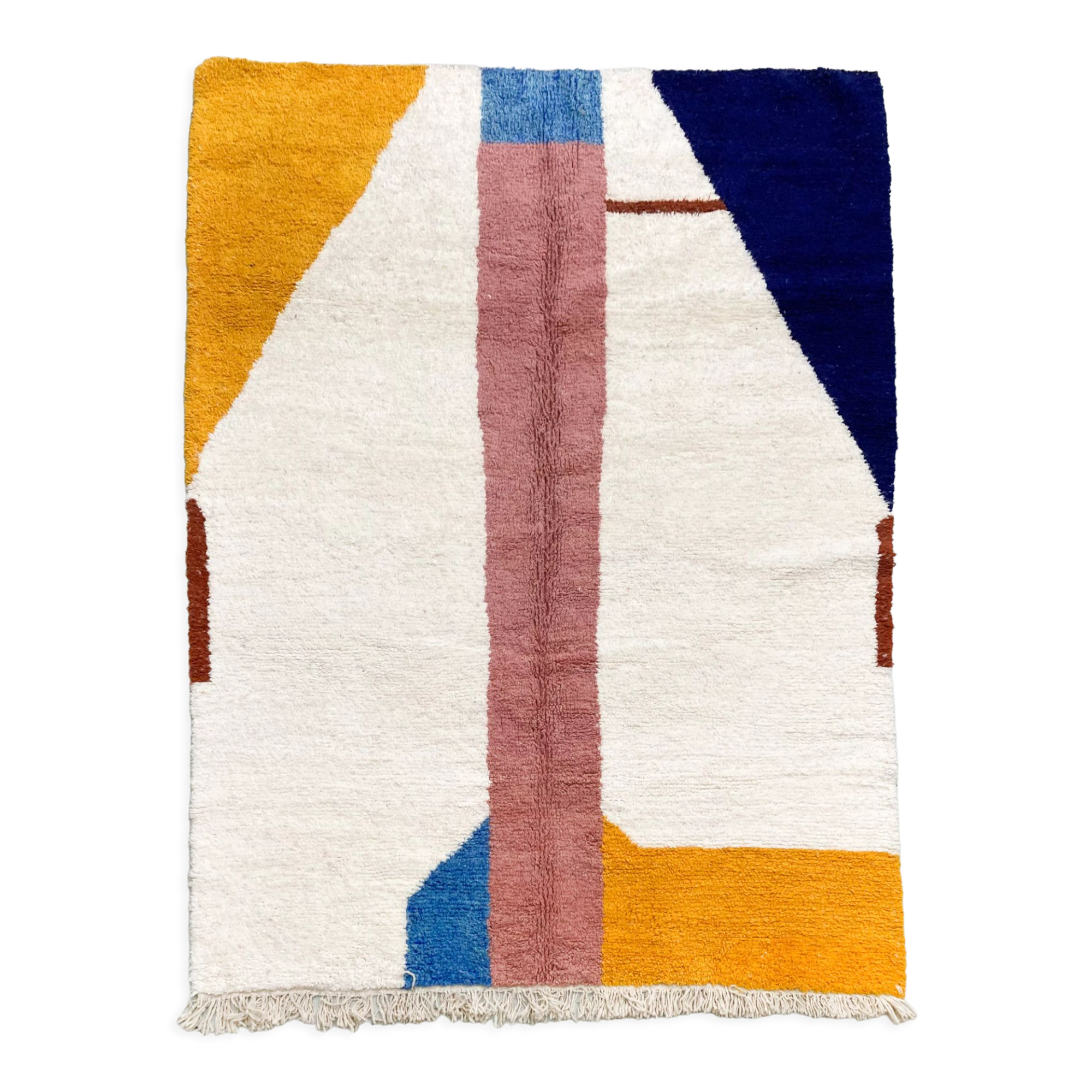 Moroccan Berber carpet beni ouarain ecru with colorful patterns 143x110cm