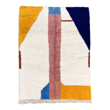 Moroccan Berber carpet beni ouarain ecru with colorful patterns 143x110cm