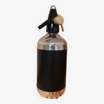 Water siphon in gold metal and black imitation leather