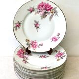 Set of 8 pink peony dessert plates