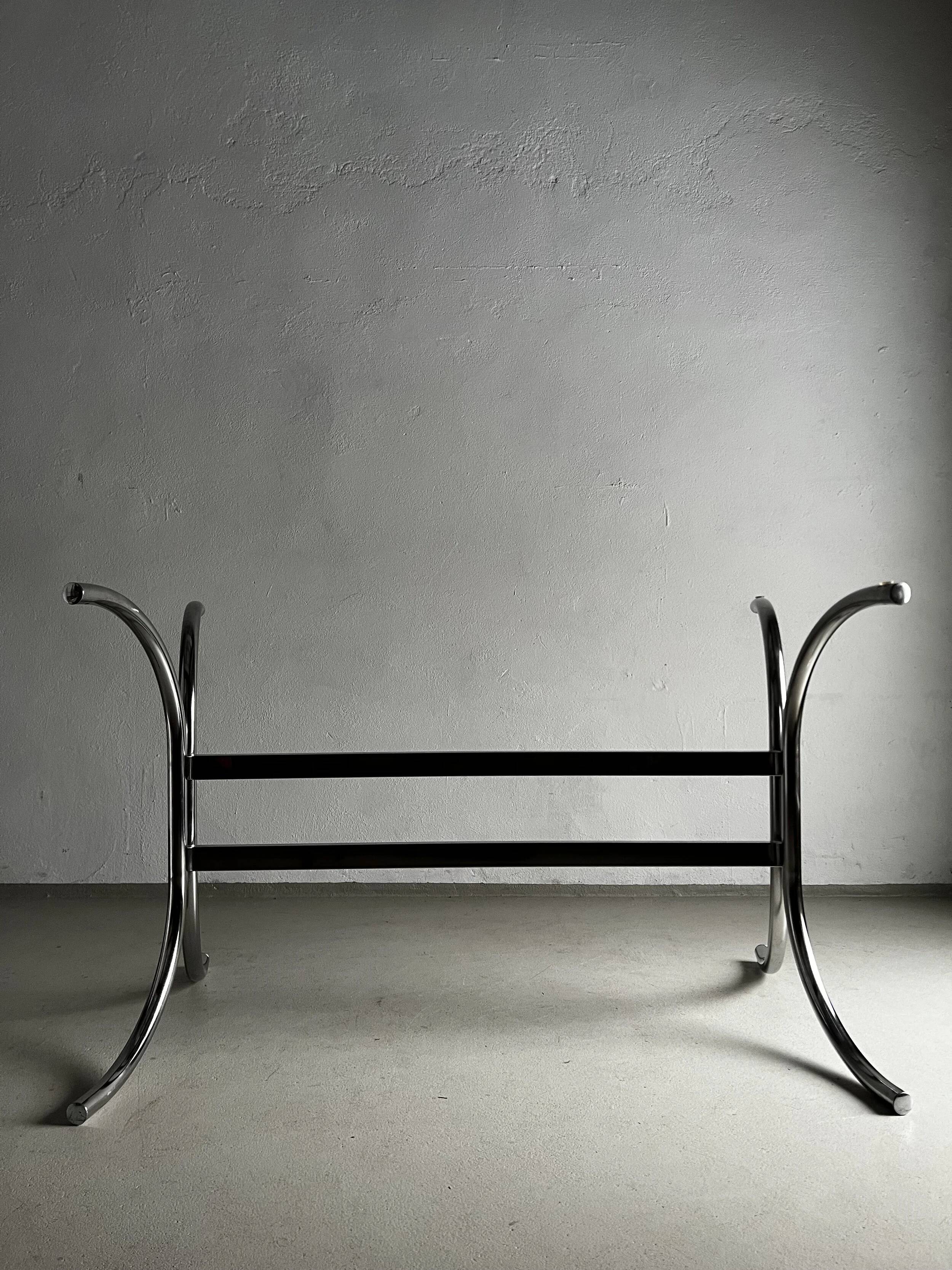 Chrome smoked glass dining table | Italy | 1970s
