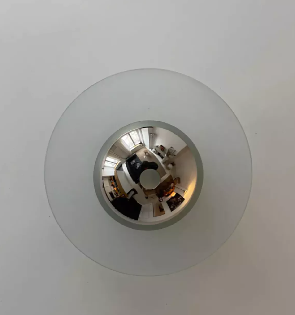 Vintage moon ceiling lamp, chrome and sandblasted glass, France 1970