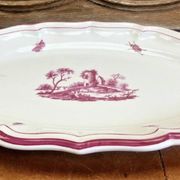 Old oblong oval dish 41.5 x 27 Gien model landscape pink 1938/1960