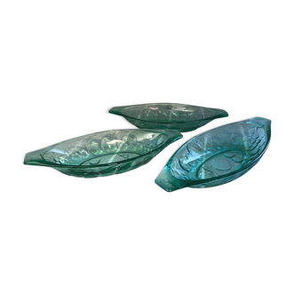 Ravier en verre vintage vert emeraude décor raisins