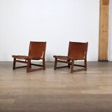 Pair of Riaza chairs in cognac leather by Paco Muñoz for Darro Gallery, Spain