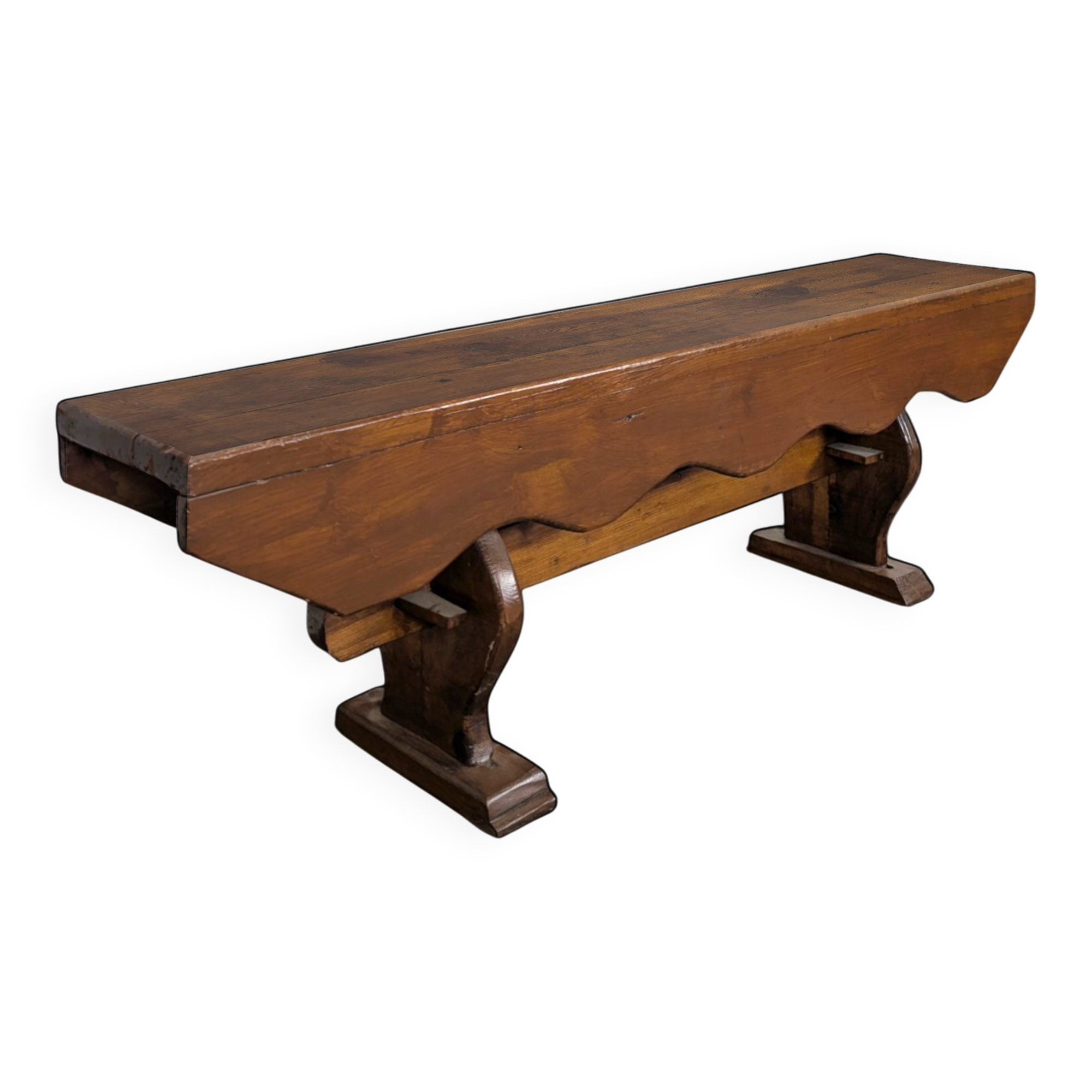 Rustic bench in solid oak with a small dowel size.