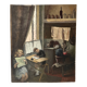 Oil painting of an interior scene 1940, portrait of children signed
