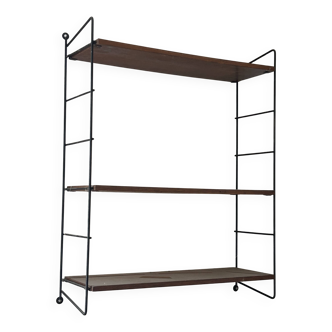 vintage wooden and metal wall shelf, String design
