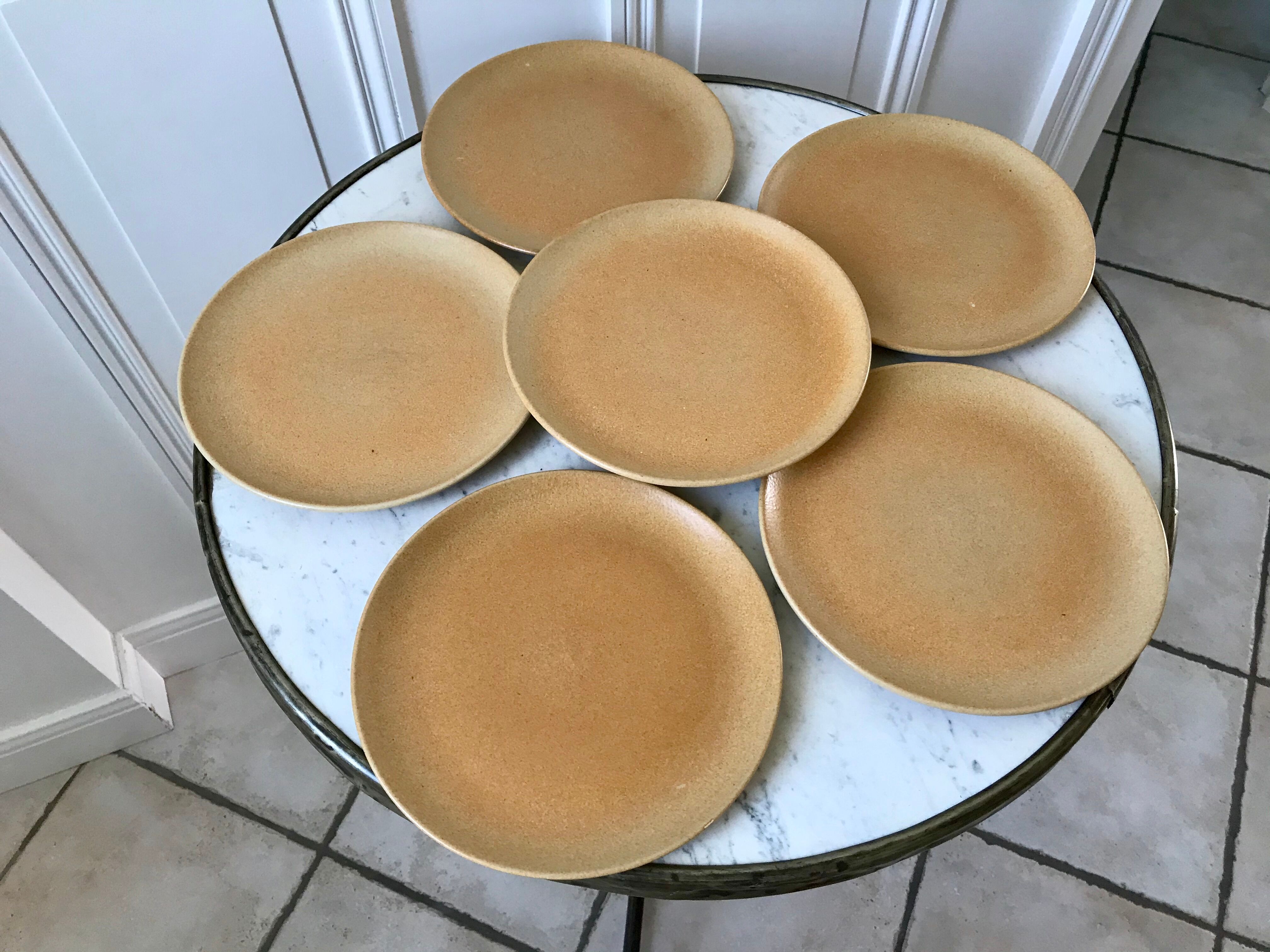 Set of 6 70s stoneware dessert plates