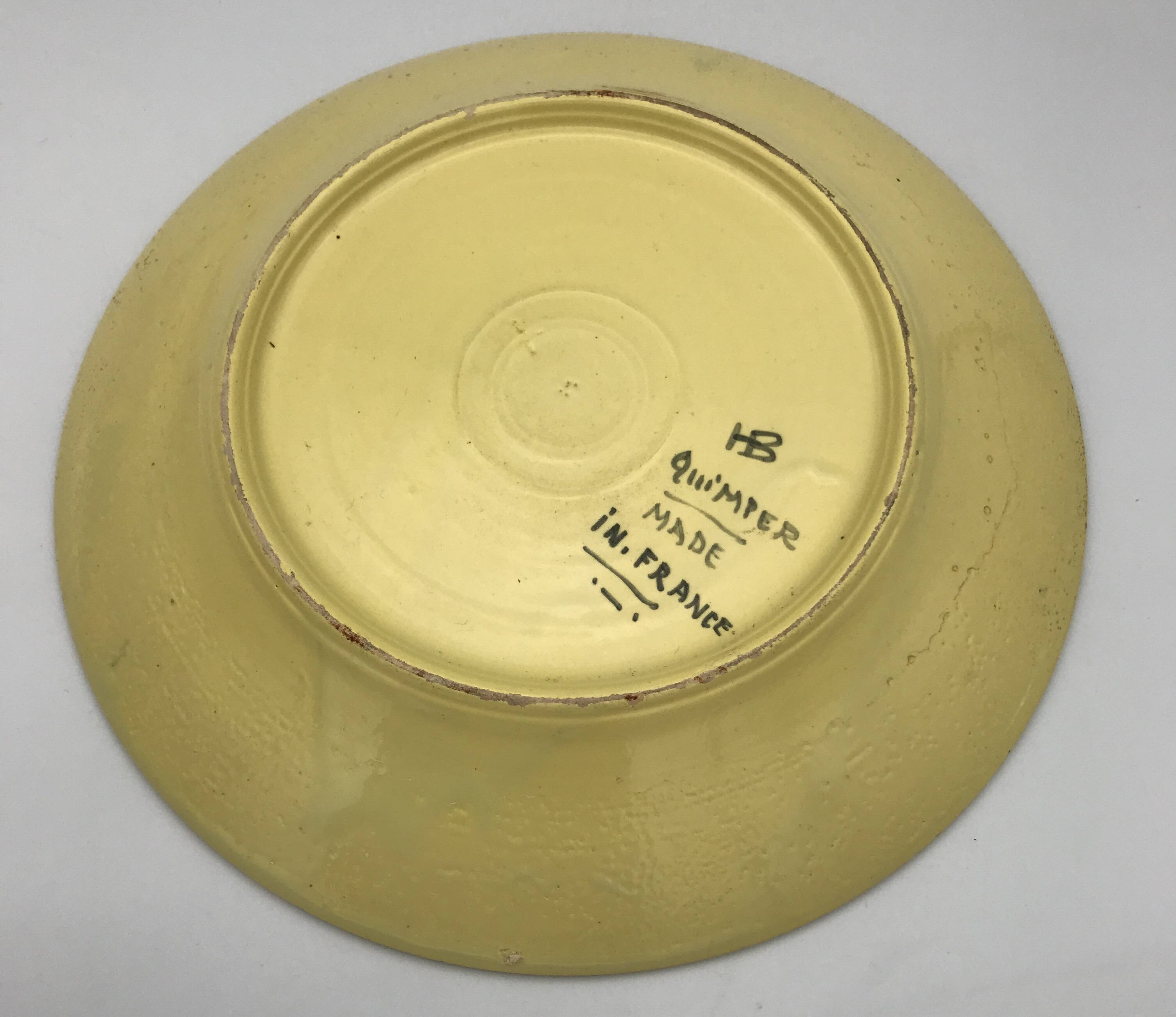 Antique earthenware plate hb henriot quimper floral and bird basket decor