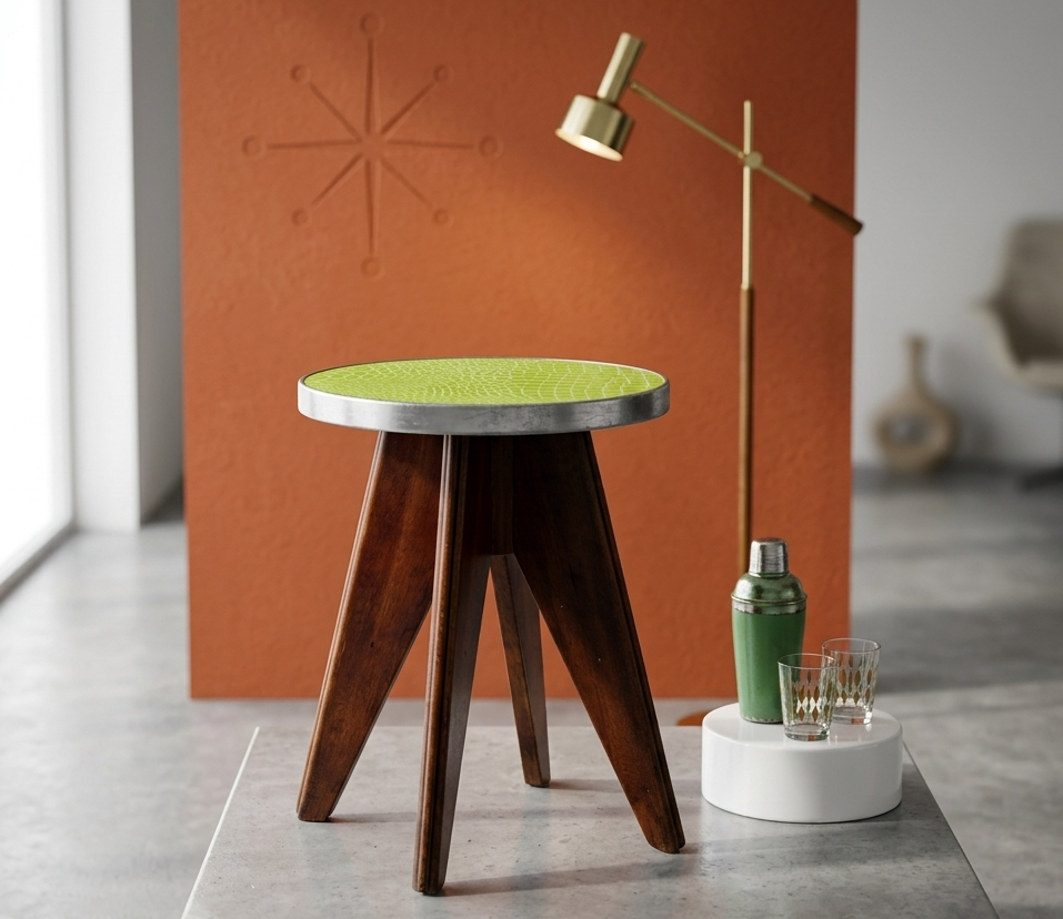Vintage pop design stool 1950 • granny green leather