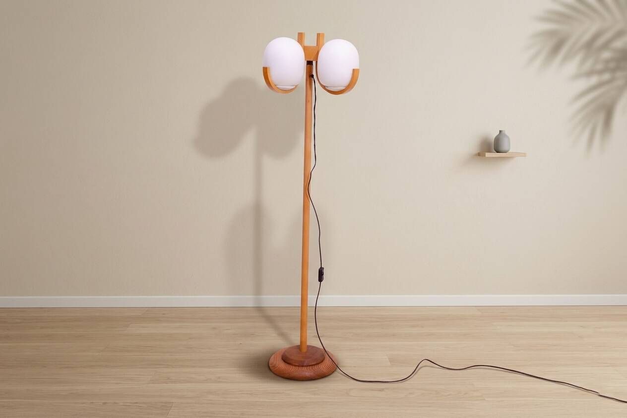 Atomic age floor lamp, vintage hotel lighting, Czechoslovakia 1970s