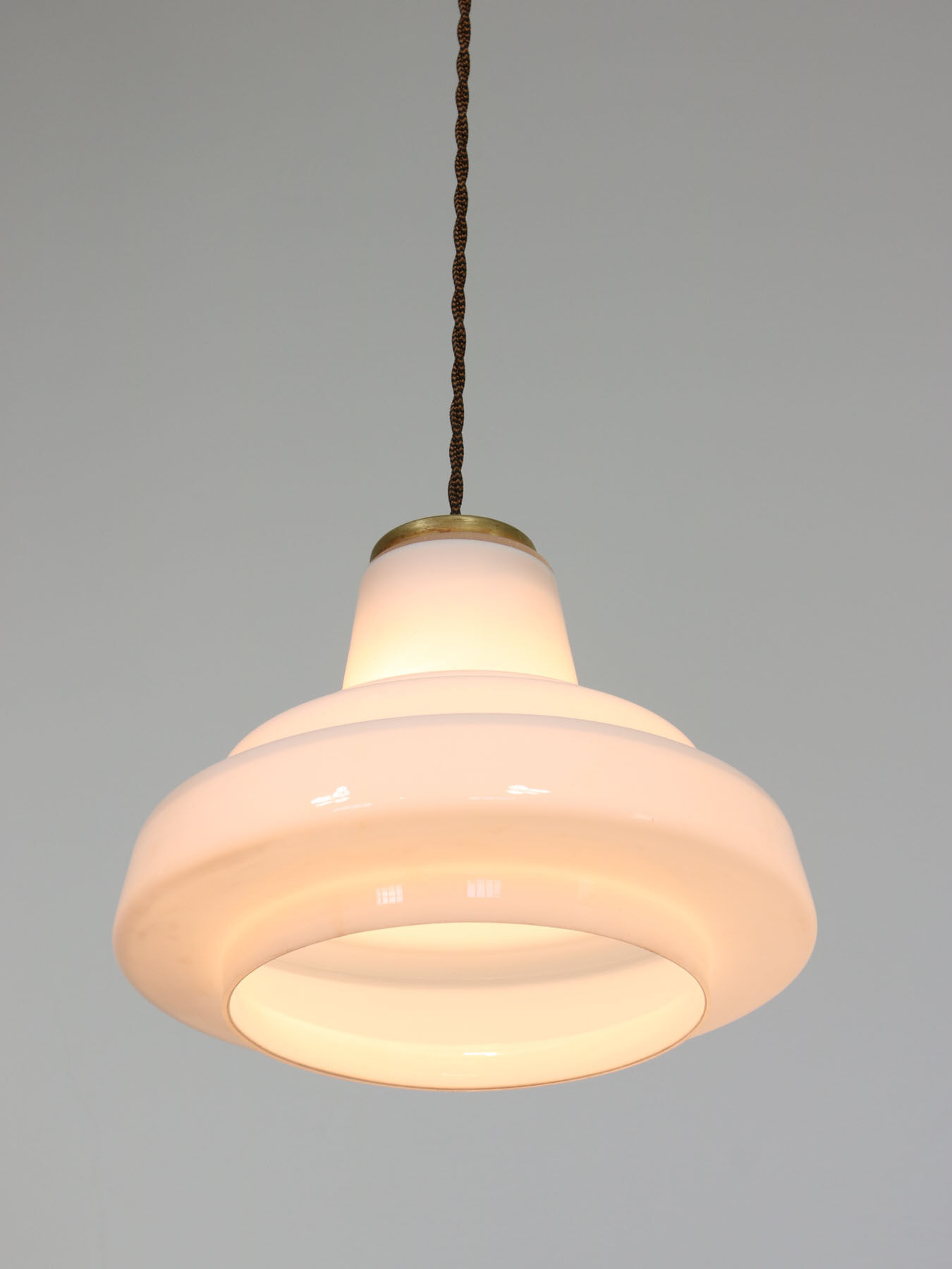 Mid-century Brass and Opaline Pendant Lamp, Italy