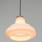 Mid-century Brass and Opaline Pendant Lamp, Italy