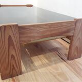 Table low pine and smoked glass
