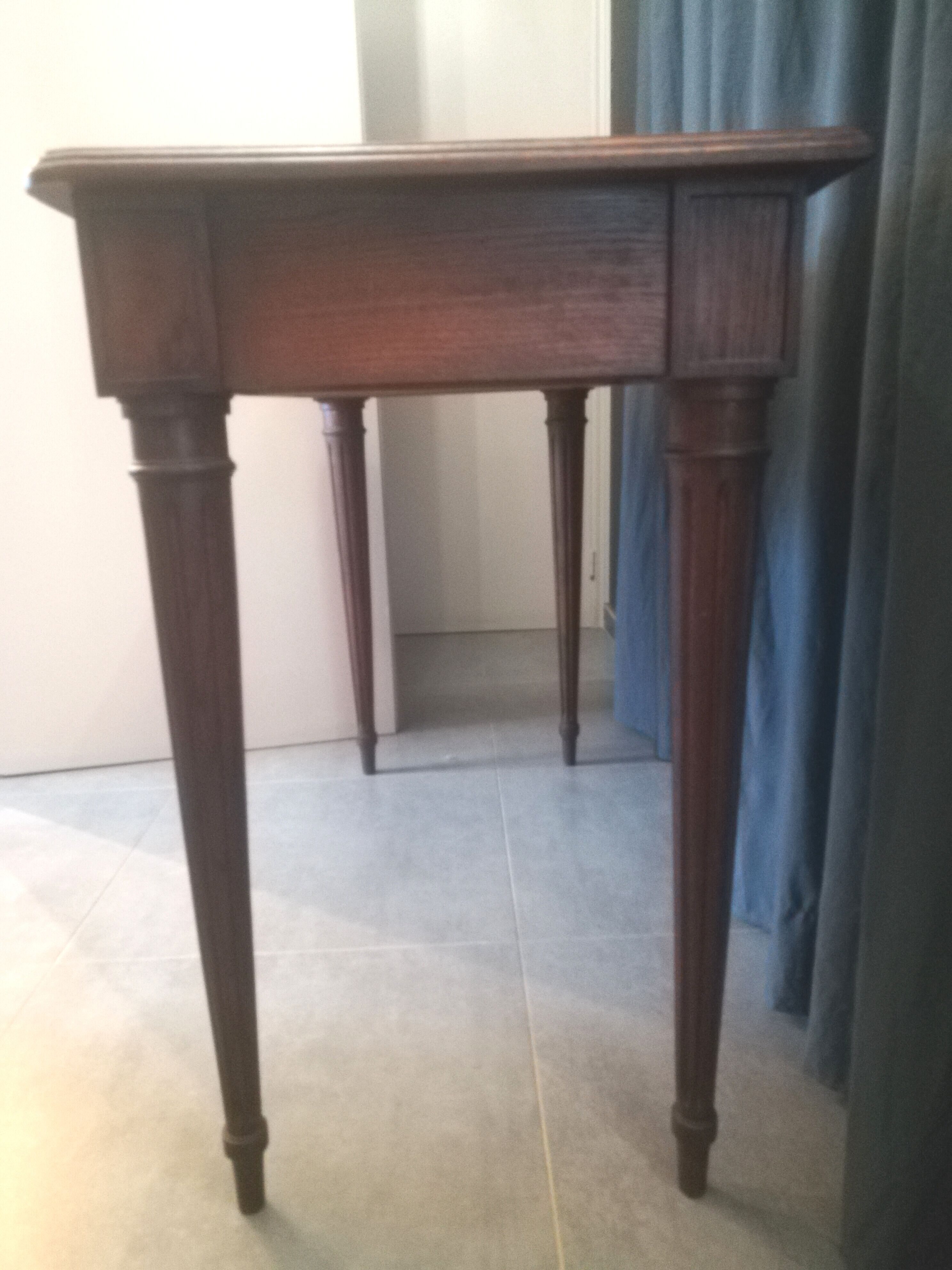 Louis XVI style console table in oak and leather