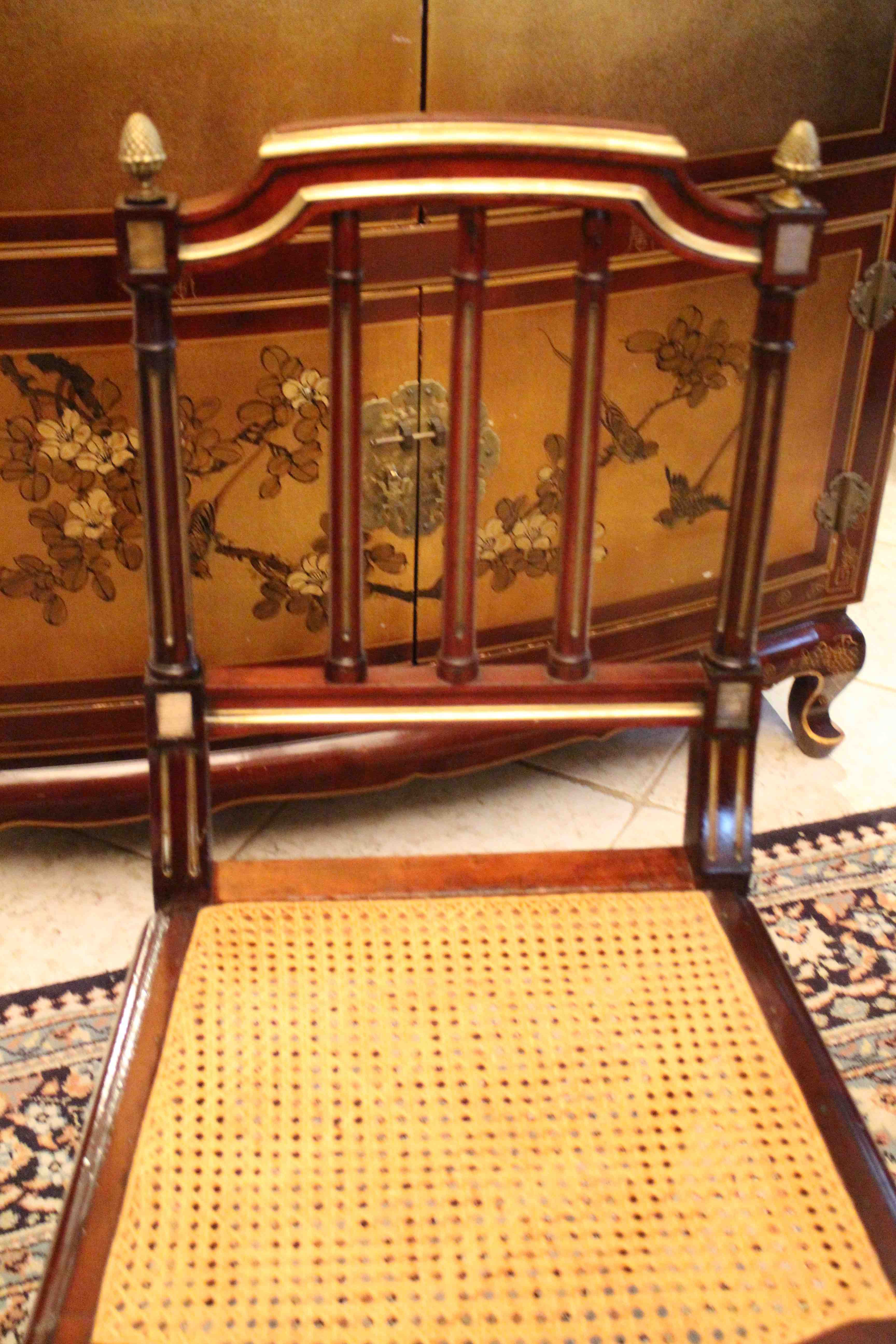 19th century mahogany office chair and Louis XVI-style bronze ornaments