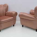Pair of Mid-Century Modern Italian Satin Armchairs, 1950s