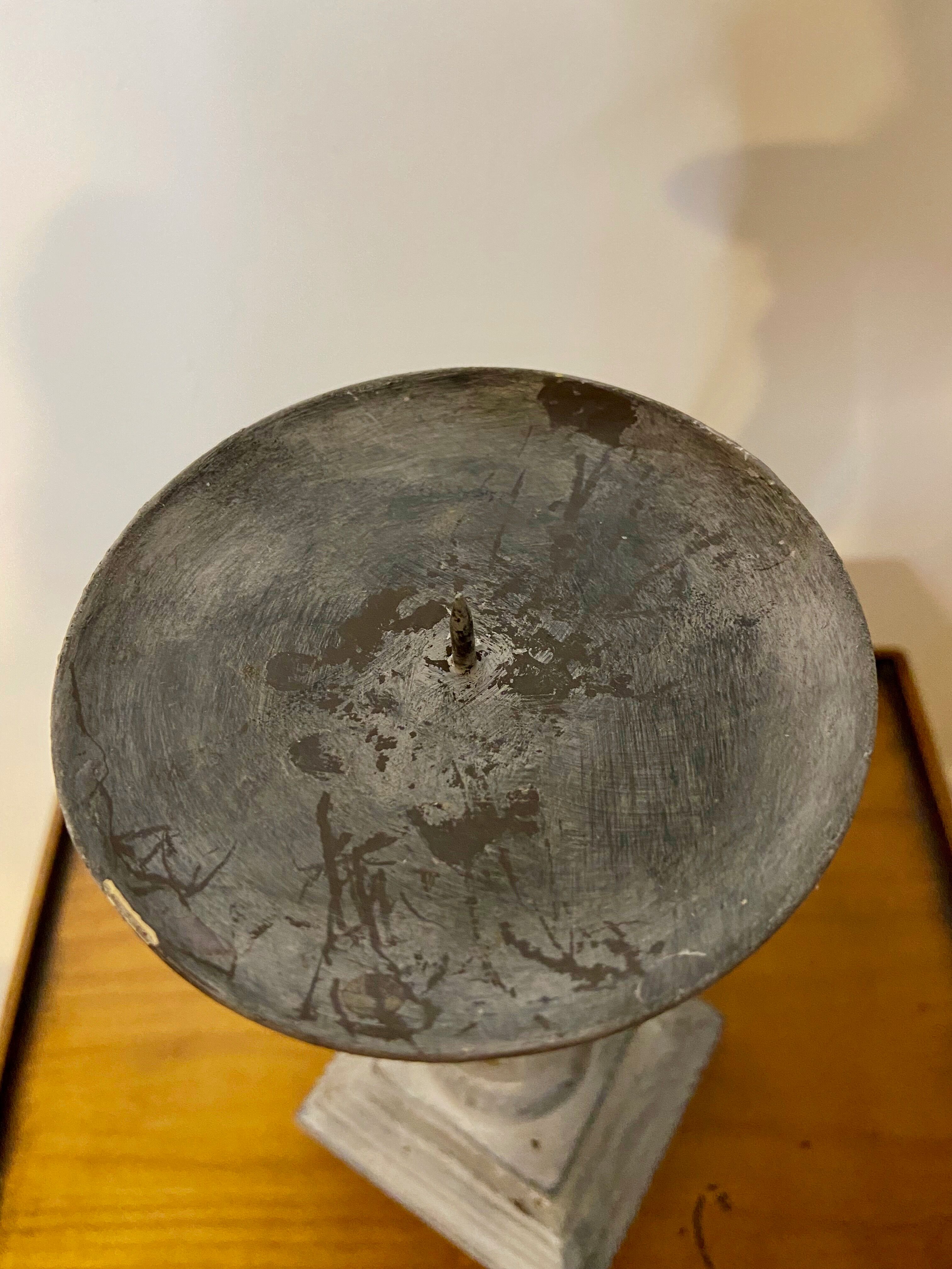 Gray patinated wooden candle holder