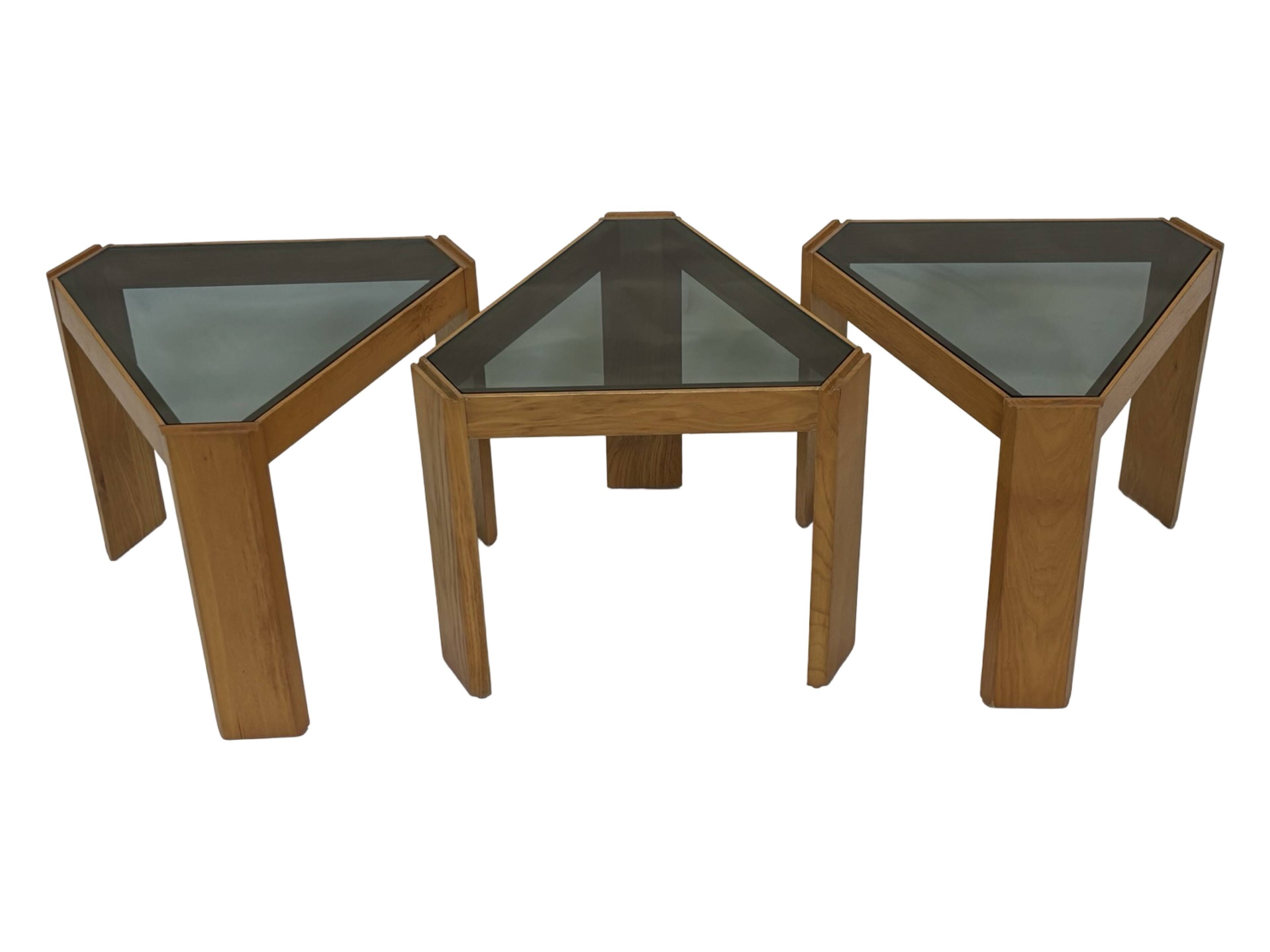 Vintage Set of 3 side tables by Porada Arredi, 1970s nesting tables design