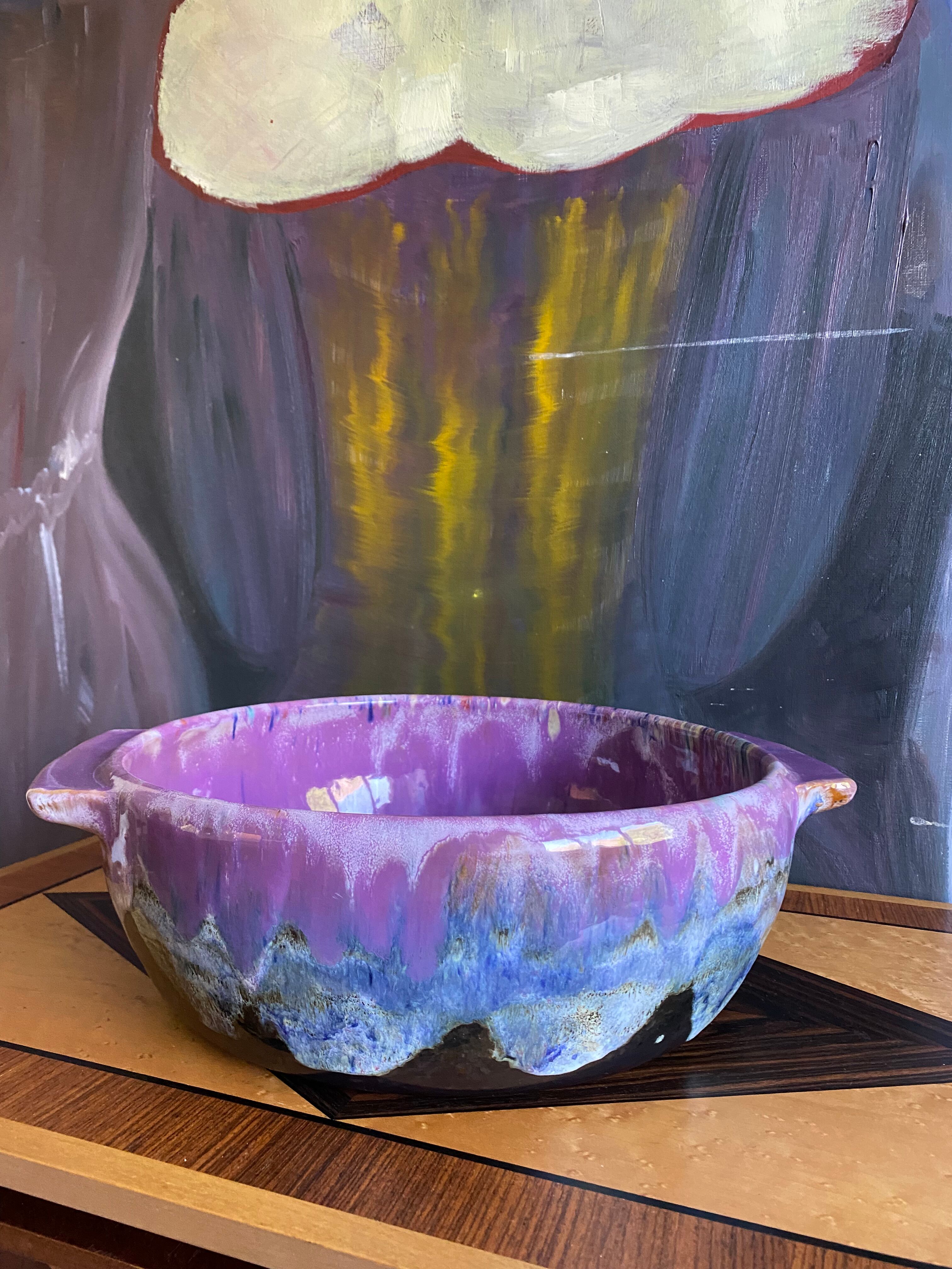 Enamelled earthenware dish of vintage Morvan