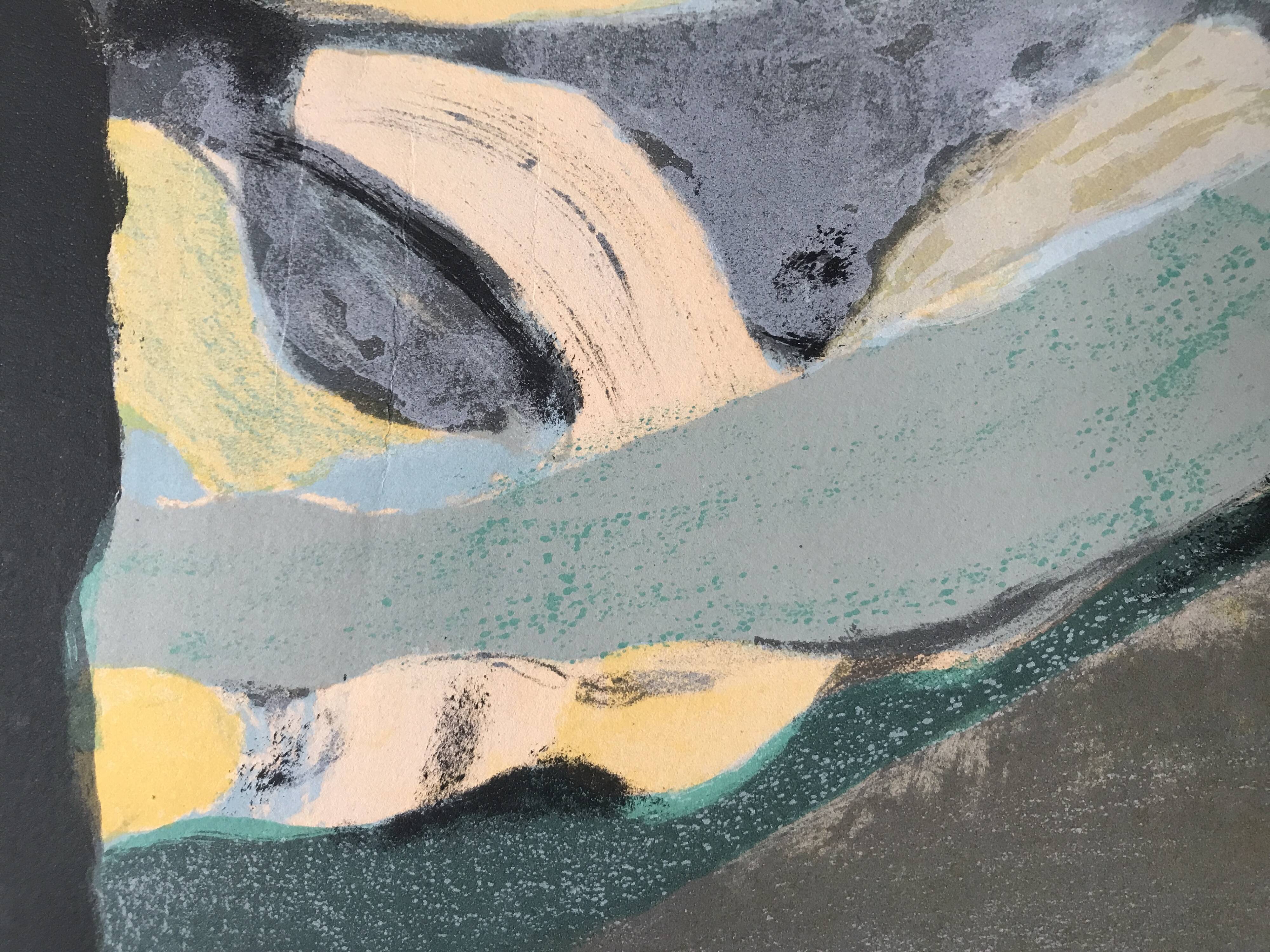 Roger muhl, grasse landscape. original lithograph signed in pencil