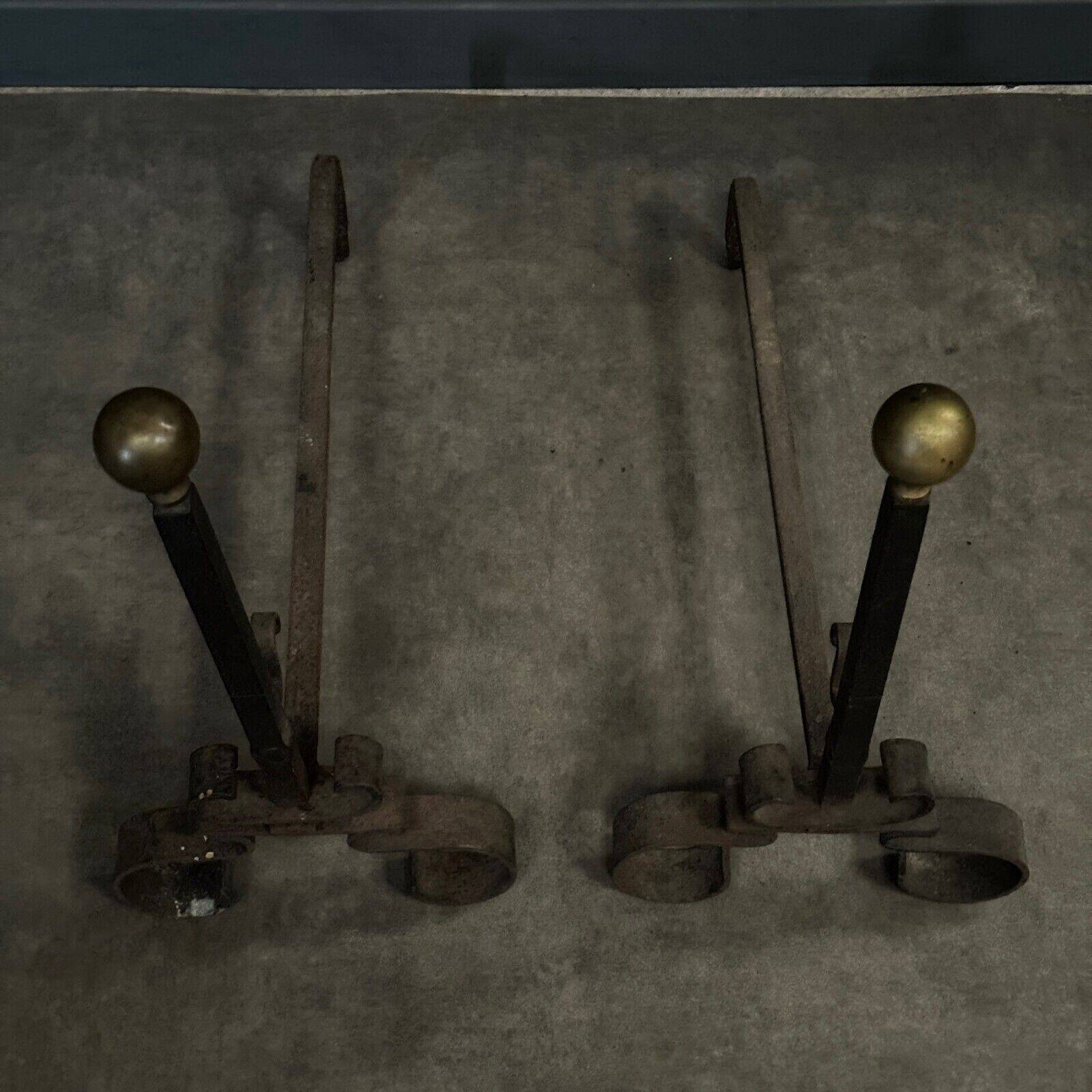 Pair of 19th century iron and brass andirons
