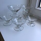Set of 7 crystal champagne glasses engraved, 50-60s