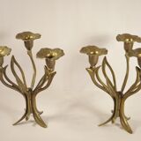 Pair of candlesticks three fires in brass