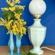 Vintage table lamp in blue ceramic and white opaline.