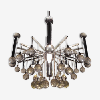 Sputnik space age chandelier Murano glass balls and Italian vintage chrome metal structure