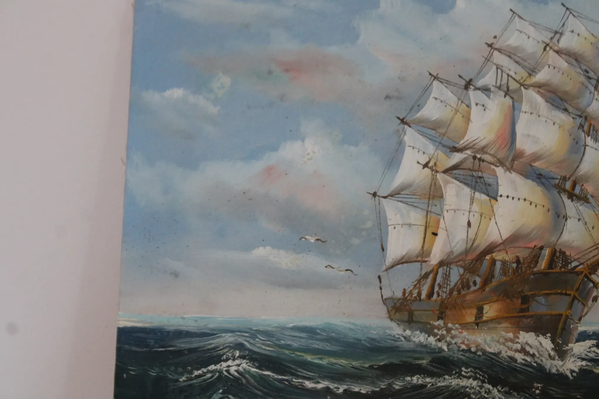 Marine painting on canvas signed "Sartini" – Large sailing ship at sea – 40 × 30 cm