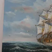 Marine painting on canvas signed "Sartini" – Large sailing ship at sea – 40 × 30 cm