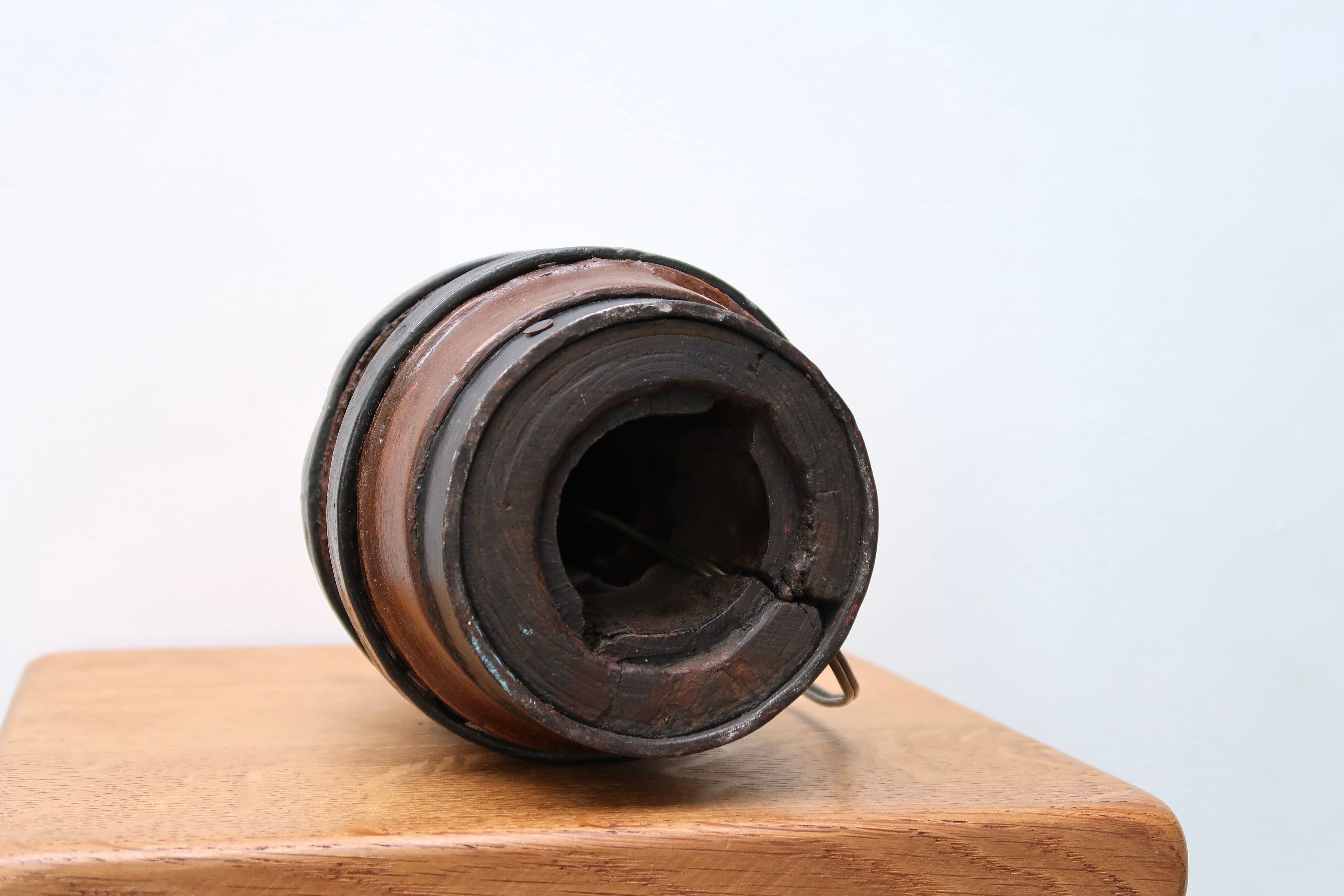 Folk art lamp base in wood and metal, 1970s