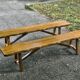 Pair of brutalist benches in solid blond elm by Aranjou, France, 1970s