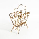 Extraordinary mid-century newspaper and magazine rack with a gilded metal