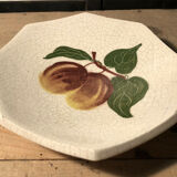Empty cup pocket in cracked earthenware decoration plums signed Lauray