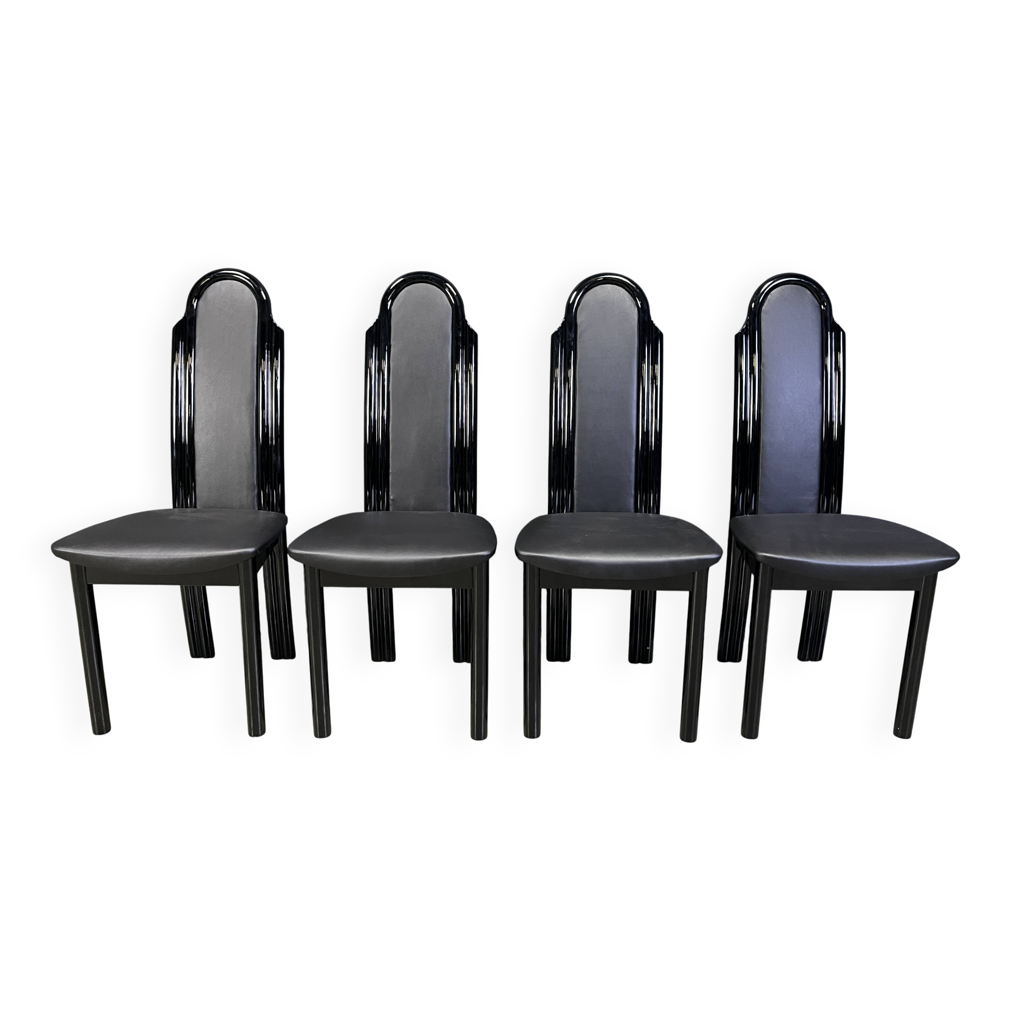 Postmodern lacquered wood italian dining chairs, 1980s