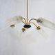 Old 5-branch chandelier, brass and glass tulips, vintage light fixture